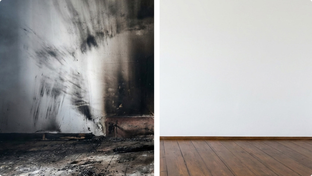 Voor en na het gebruik van Soot Remover