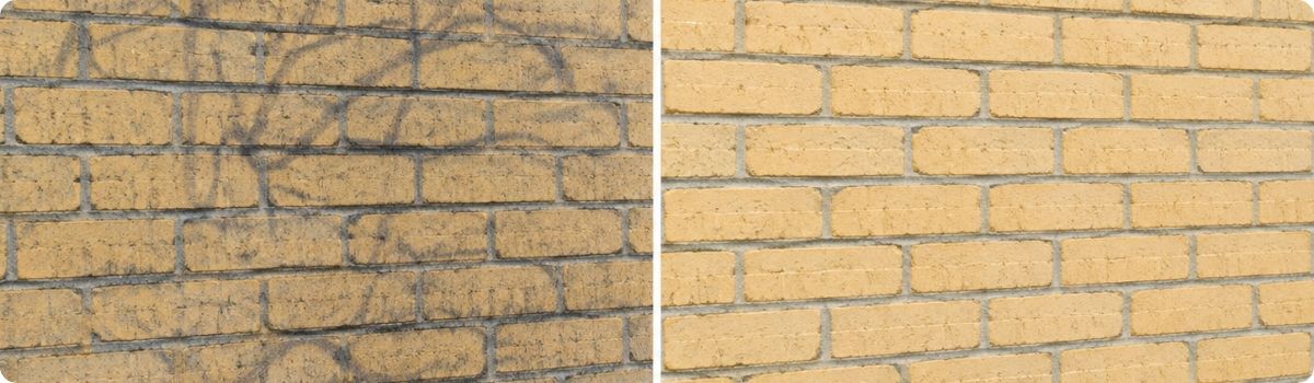 Voor en na het verwijderen van een graffiti schaduw